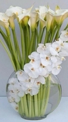 Arranjo de lírios e orquídeas brancas