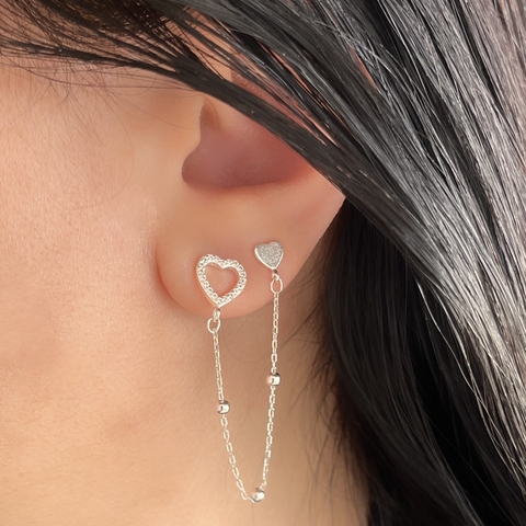 Brinco Ear Line Corações Prata 925