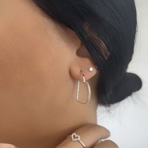 Argola Coração Aberto Cravejada Prata 925