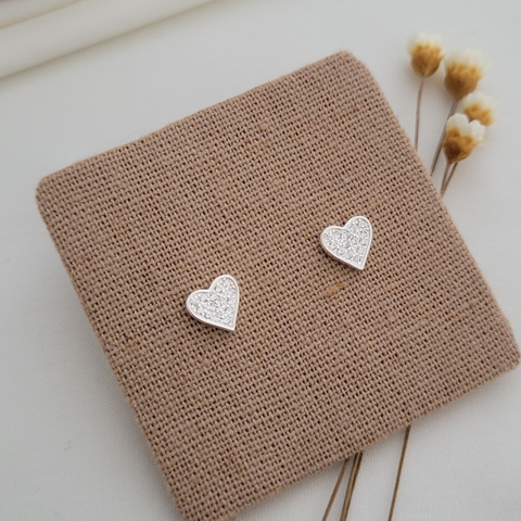 Brinco Coração Todo Cravejado Prata 925