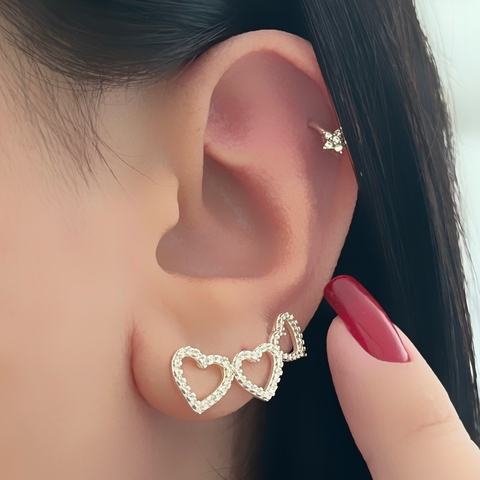 Trio de Brincos Coração Prata 925