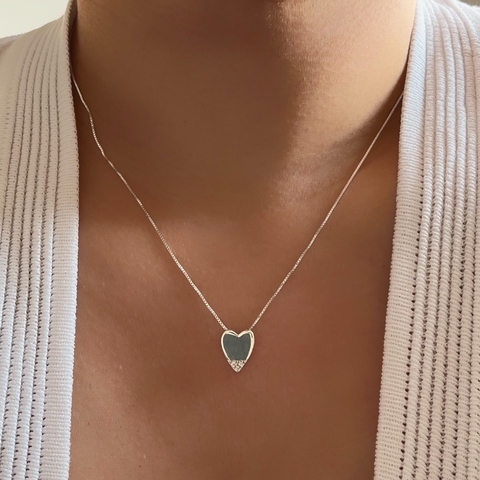 Colar Coração Ponta Cravejada Prata 925 - comprar online