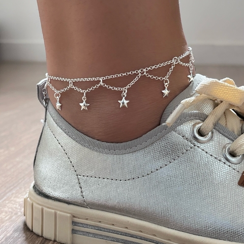 Tornozeleira Indiana com Estrelas Prata 925