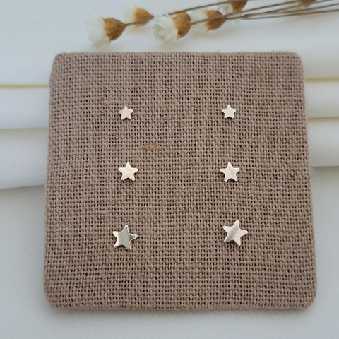 Trio de Brincos Estrela Lisa Prata 925