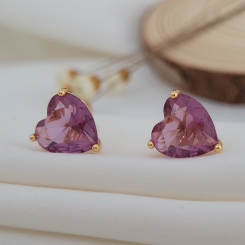 Brinco Cristal de Coração Roxo Banhado a Ouro