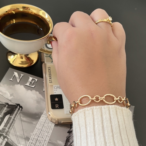 Pulseira Elos Ovais e Redondos Banhada a Ouro