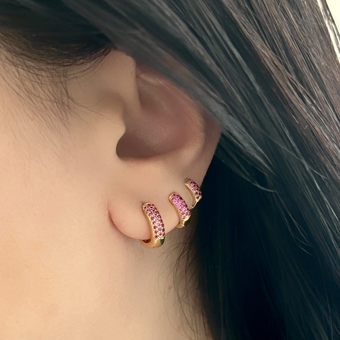 Trio de Argolinhas Rosa Banhado a Ouro