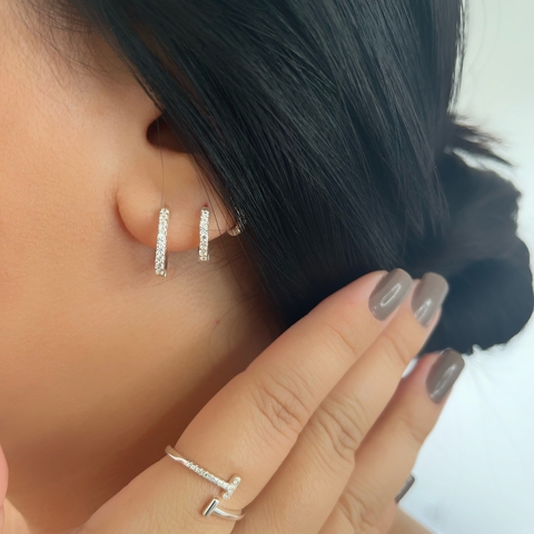 Trio de Argolinhas Cravejadas Incolor Prata 925