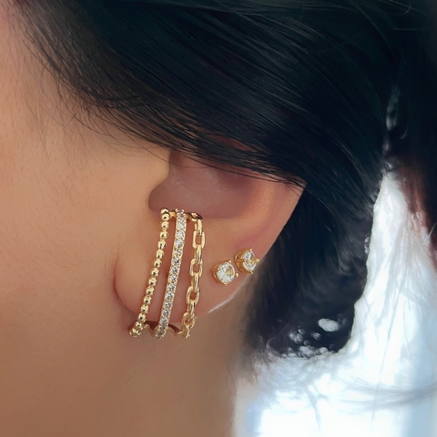 Brinco Ear Hook 3 Filetes Banhado a Ouro