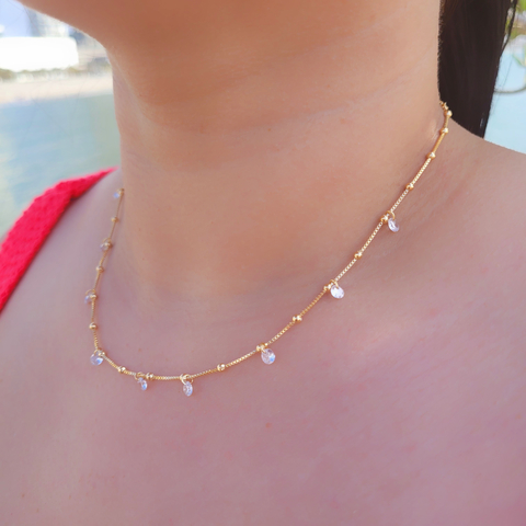 Choker com Pontos Luz e Bolinhas Lisas Banhado a Ouro