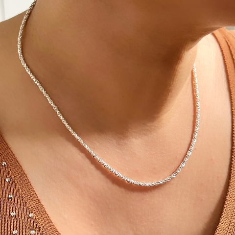 Corrente Trançada com Bolinhas Prata 925