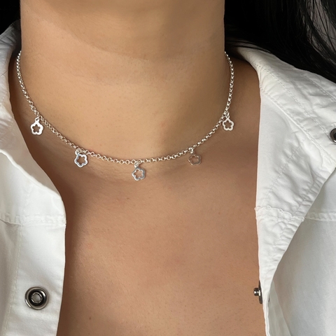 Corrente Elo Português Flores Prata 925