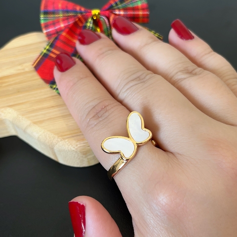 Anel regulável de Borboleta Banhado a Ouro