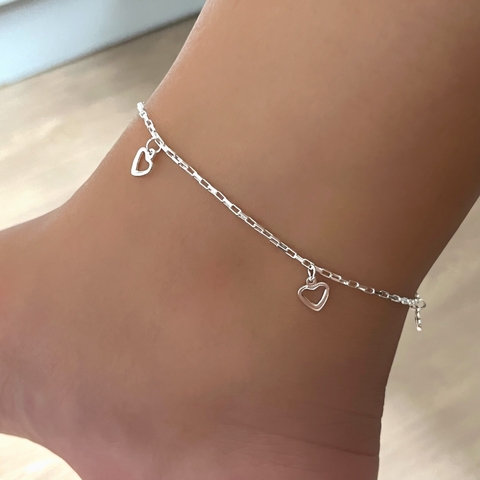 Tornozeleira Corações Vazados Prata 925