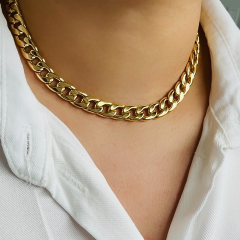 Corrente Groumet Lisa Banhada a Ouro