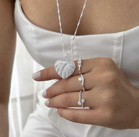 Colar Coração Cravejado Prata 925