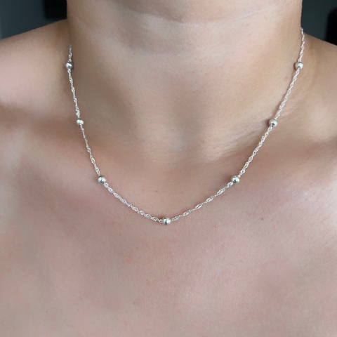 Corrente Singapura de Bolinhas Prata 925