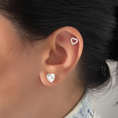 Brinco Ponto Luz Coração Prata 925