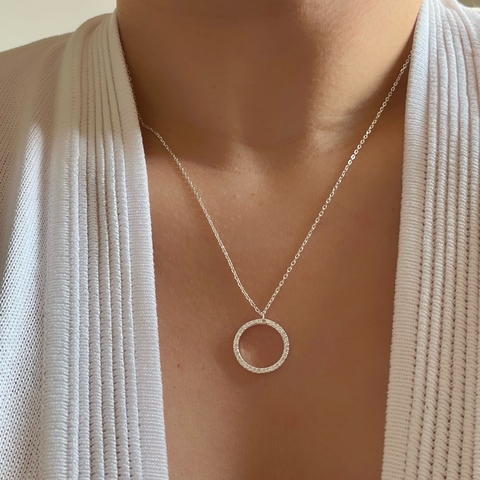 Colar Círculo Cravejado Prata 925