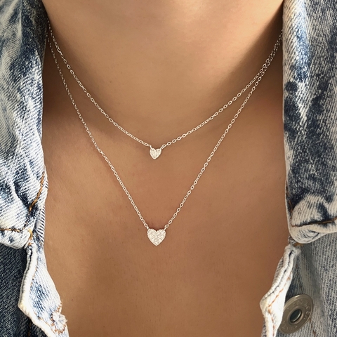 Colar 2 em 1 Corações Cravejados Prata 925