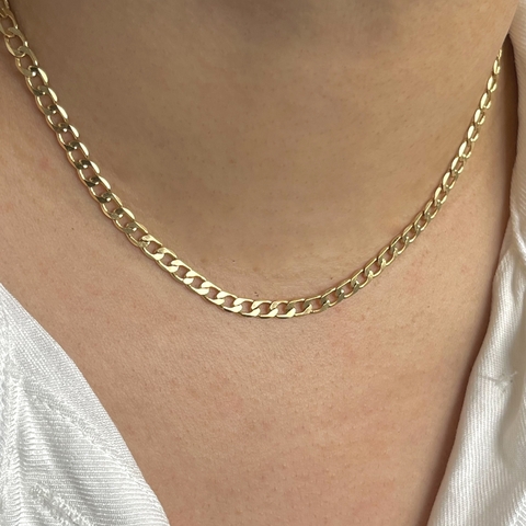 Corrente em Malha Groumet Lisa Banhado a Ouro