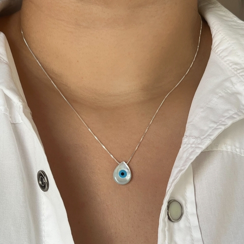 Colar Olho Grego Gota Prata 925