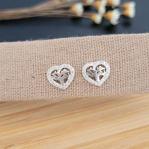 Brinco Arvore da Vida Coração Prata 925