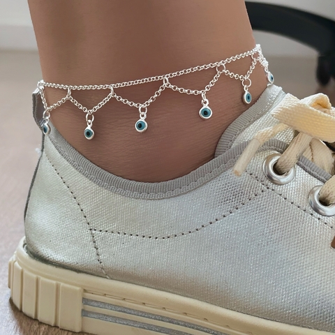 Tornozeleira Indiana Olho Grego Prata 925