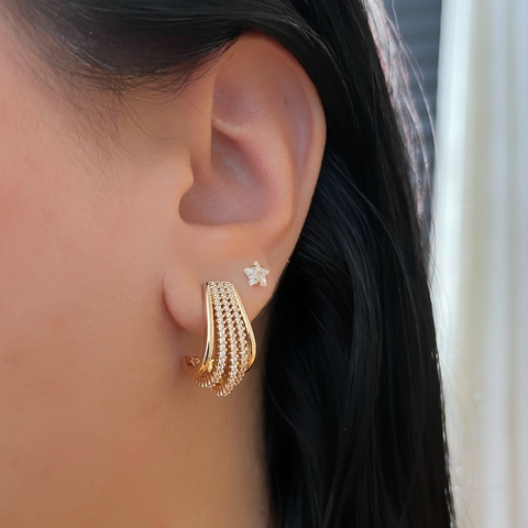 Meia Argola 5 Voltas com Zircônia Banhada a Ouro