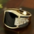 Anel masculino clássico moda metal ouro cor incrustada pedra preta zircão ané