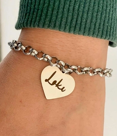 Corazón grabado pulsera/cadenita