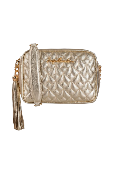Luiza Barcelos Bolsa Feminina Média Alça Correntes em Couro Dourado Metalizado