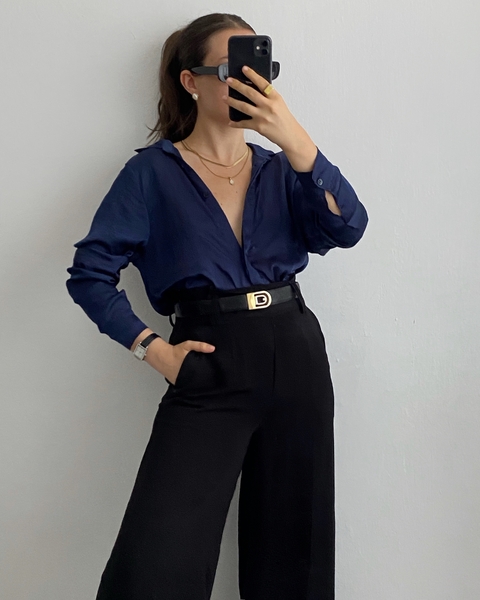 Camisa acetinada marinho (M) - comprar online