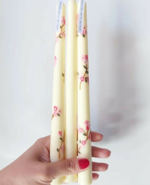 Vela Castiçal pintada à mão Cherry Blossom - offwhite