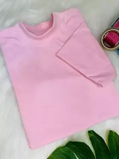 Blusa T-shirt Gola Alta Básica Manga 3/4 Rosa Bebê na internet