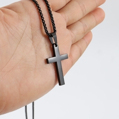 Colar de Cruz Clássico Masculino Aço Inoxidável Preto Cor de Ouro Colar com P - comprar online