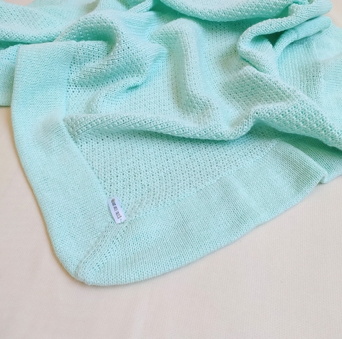 Manta de tricô para bebê com barra larga, saída maternidade em lã, Baby Arte Tricô