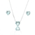 CONJUNTO ZIRCÔNIA CORAÇÃO ACQUAMARINE EM PRATA DE LEI COM GALERIA 8MM