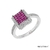 ANEL QUADRADO CRAVEJADO COM ZIRCÔNIAS EM PRATA DE LEI 925 ZIRCÔNIA PINK