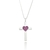 GARGANTILHA CRUCIFIXO LISO COM CORAÇÃO CENTRAL CRAVEJADO EM ZIRCÔNIA PINK ENCAPADA À PRATA 1000 ZIRCÔNIA PINK