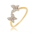 ANEL DUAS BORBOLETAS COM ZIRCÔNIAS BANHADO A OURO 18K ZIRCÔNIA CRISTAL