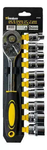 JOGO DE SOQUETES COM CATRACA 1/2" - CRV - 11 PECAS