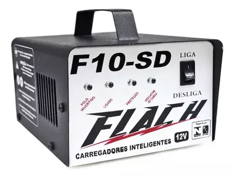 CARREGADOR DE ACUM. BASEADO EM TEC. DIGITAL. MOD.: F10. (10A/12V). AUX. BATERIA NA PART. EM ATE 10A.
