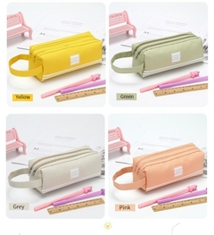 Portable Canvas Pencil Case Large Capacity Stationery Pen Storage Bag Double Lay - TDS Papelaria