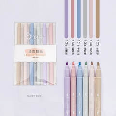 6pcs/set double-headed highlighter kawaii stationery color marker school supplie
