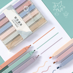 6pcs/set double-headed highlighter kawaii stationery color marker school supplie - TDS Papelaria