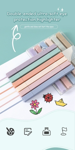 6pcs/set double-headed highlighter kawaii stationery color marker school supplie