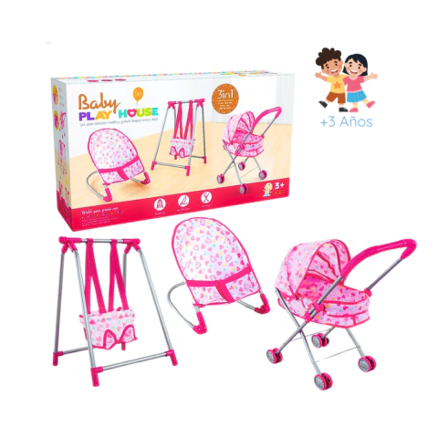 Set 3 en 1 Hamaca , Mecedora y Cochecito - Baby Play House