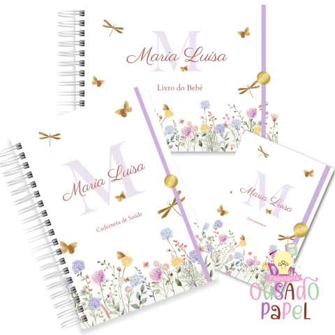 KIT MATERNIDADE AFETIVA - JARDIM COM BORBOLETAS DOURADAS