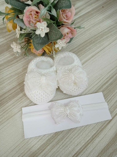 Sapatinho com faixa -Laço Branco